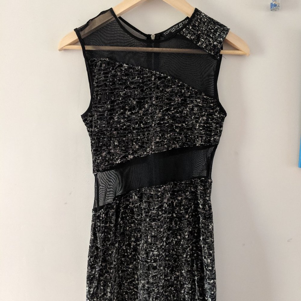 Topshop black and silver mesh & velvet dress